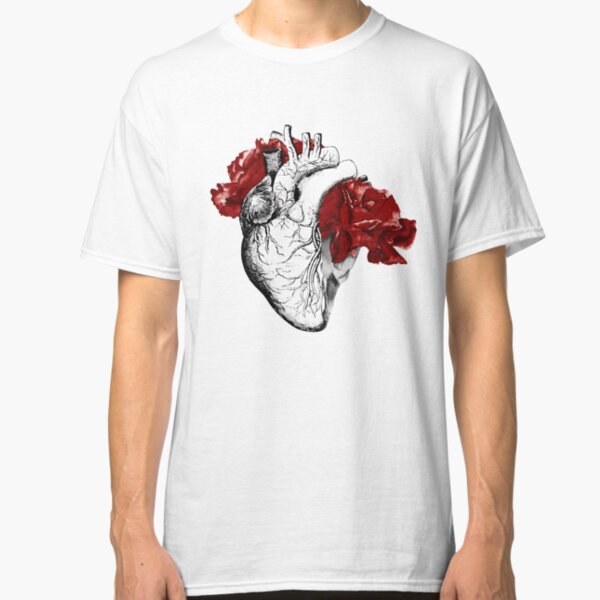 Anatomical Heart With Red Flowers Classic T-Shirt