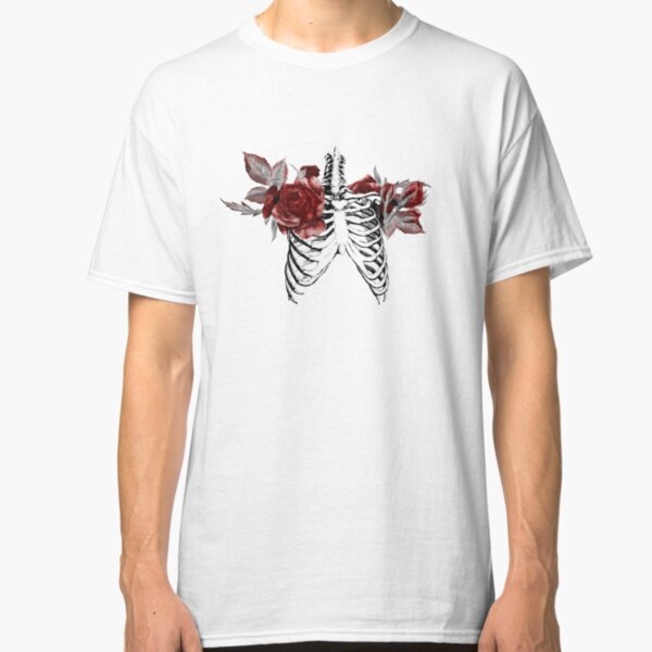 Skeleton Ribcage with Red Floral Blooms Classic T-Shirt