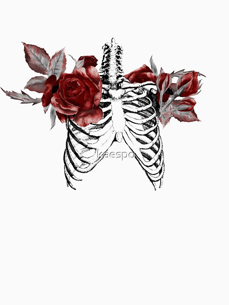 Skeleton Ribcage with Red Floral Blooms by kaespo