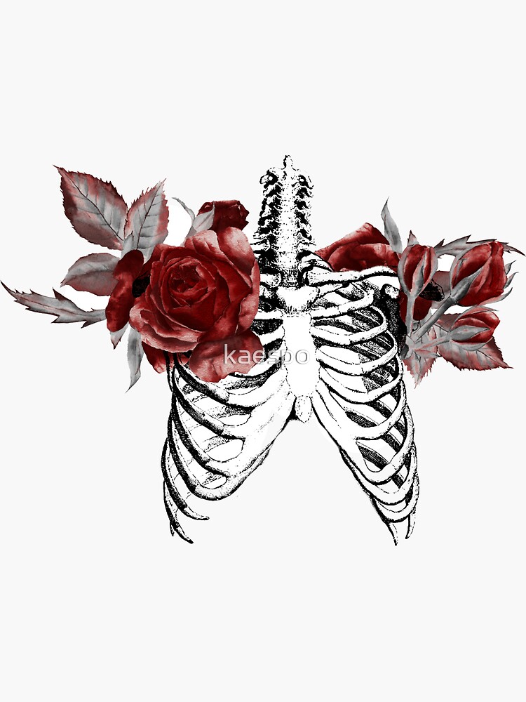 Skeleton Ribcage with Red Floral Blooms by kaespo