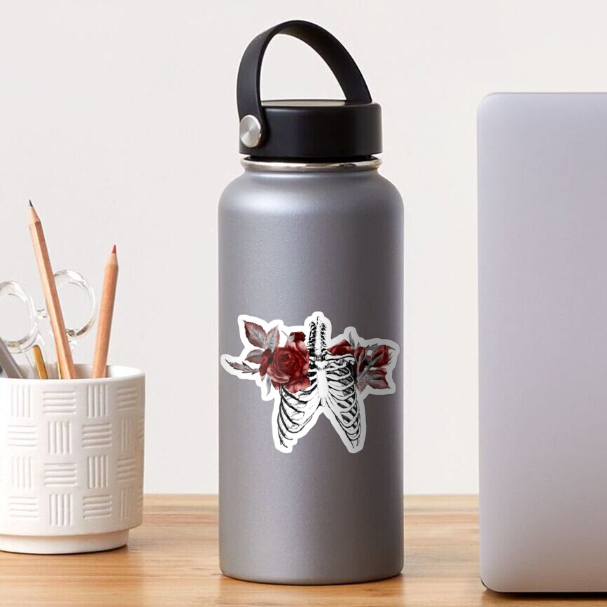 Skeleton Ribcage with Red Floral Blooms Sticker