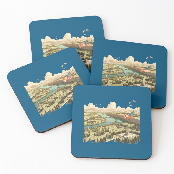 Item preview, East Washington USA Scenic View 3D Cute Sketch with American Flag,   designed and sold by PaintMeWorld.