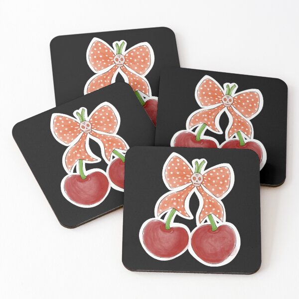 Item preview, Retro Cherries with a polka dot skull ribbon designed and sold by MetalTea.