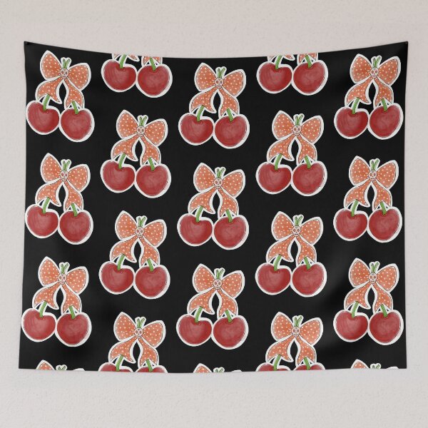 Item preview, Retro Cherries with a polka dot skull ribbon designed and sold by MetalTea.