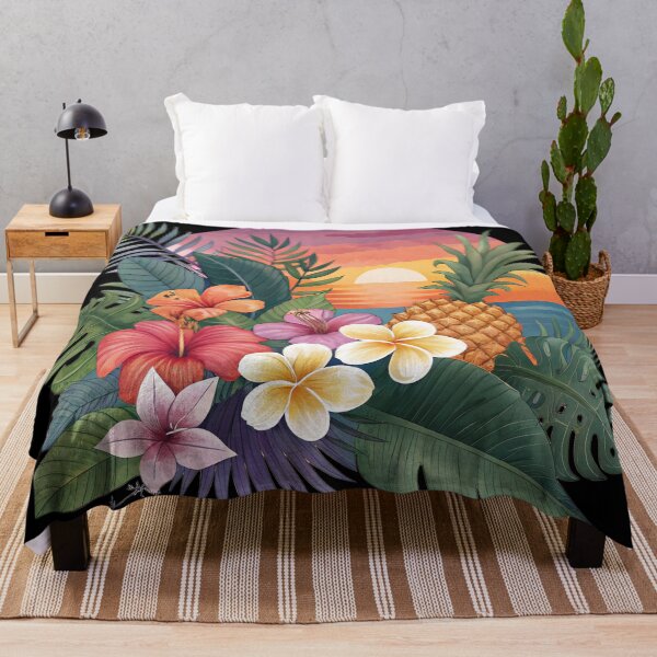 Item preview, Tropical Floral Collage – Palm Leaves, Hibiscus, Plumeria, Mango and Pineapple designed and sold by VividOrganica.