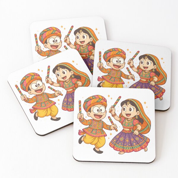 Item preview, Nobita & Shizuka Playing Garba – Navratri Cartoon Design designed and sold by Kruti Collection.