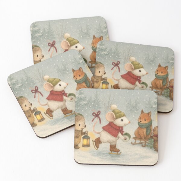 Item preview, Whimsical Mouse Ice Skating - Dreamy Woodland Winter Drawing designed and sold by TheWishingShed.