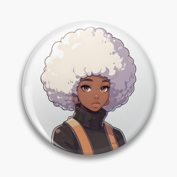 Item preview, Afrocentric Anime Girl Illustration – Black Woman with White Afro & Orange Strap Outfit designed and sold by OsasChild.