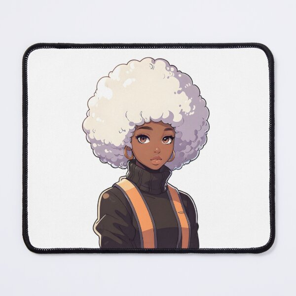 Item preview, Afrocentric Anime Girl Illustration – Black Woman with White Afro & Orange Strap Outfit designed and sold by OsasChild.