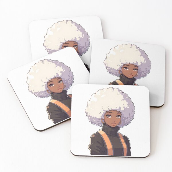 Item preview, Afrocentric Anime Girl Illustration – Black Woman with White Afro & Orange Strap Outfit designed and sold by OsasChild.