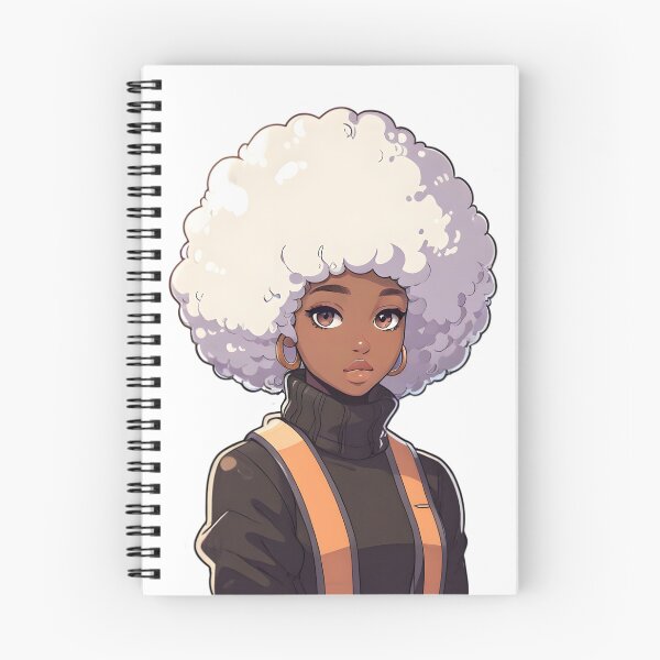 Item preview, Afrocentric Anime Girl Illustration – Black Woman with White Afro & Orange Strap Outfit designed and sold by OsasChild.