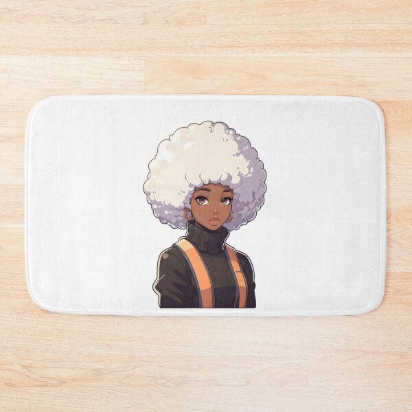 Item preview, Afrocentric Anime Girl Illustration – Black Woman with White Afro & Orange Strap Outfit designed and sold by OsasChild.