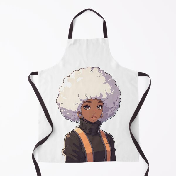 Item preview, Afrocentric Anime Girl Illustration – Black Woman with White Afro & Orange Strap Outfit designed and sold by OsasChild.