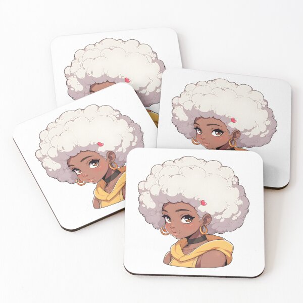 Item preview, Afrocentric Anime Girl – Black Woman with White Afro and Hoodie designed and sold by OsasChild.
