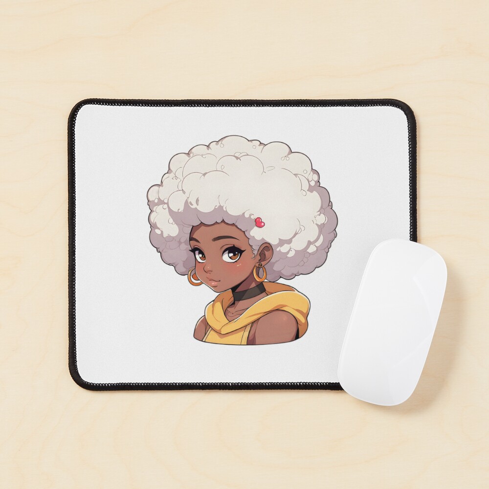 Afrocentric Anime Girl – Black Woman with White Afro and Hoodie