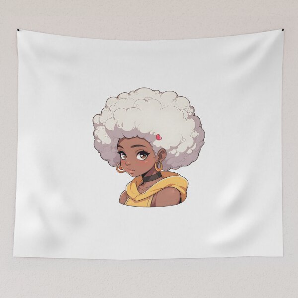 Item preview, Afrocentric Anime Girl – Black Woman with White Afro and Hoodie designed and sold by OsasChild.