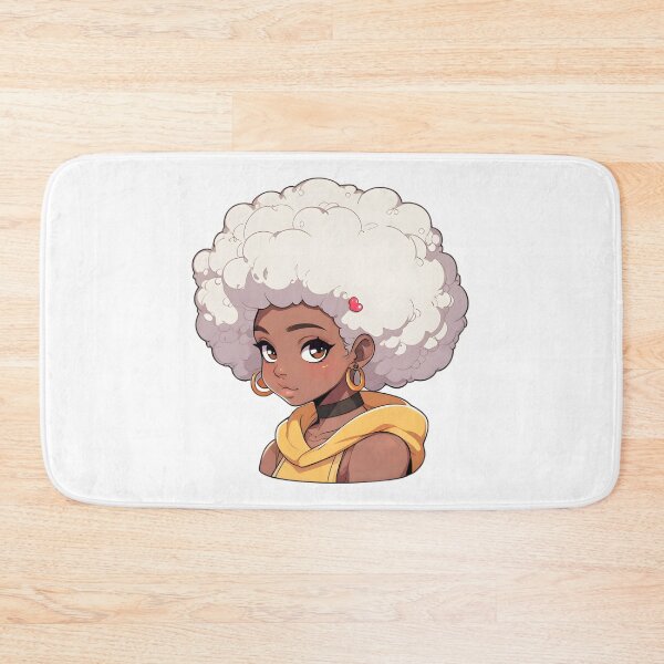Item preview, Afrocentric Anime Girl – Black Woman with White Afro and Hoodie designed and sold by OsasChild.