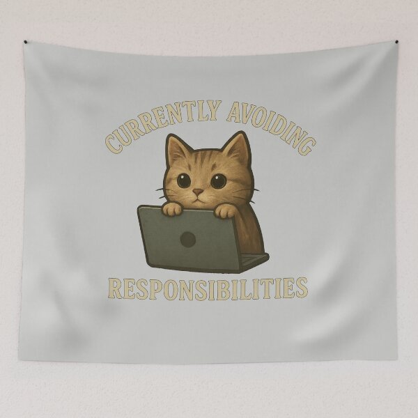 Item preview, Funny Cat Laptop T-Shirt | Currently Avoiding Responsibilities Meme Tee | Cute Cat Lovers Gift | Lazy Day Graphic Tee designed and sold by KDesignCrafts.