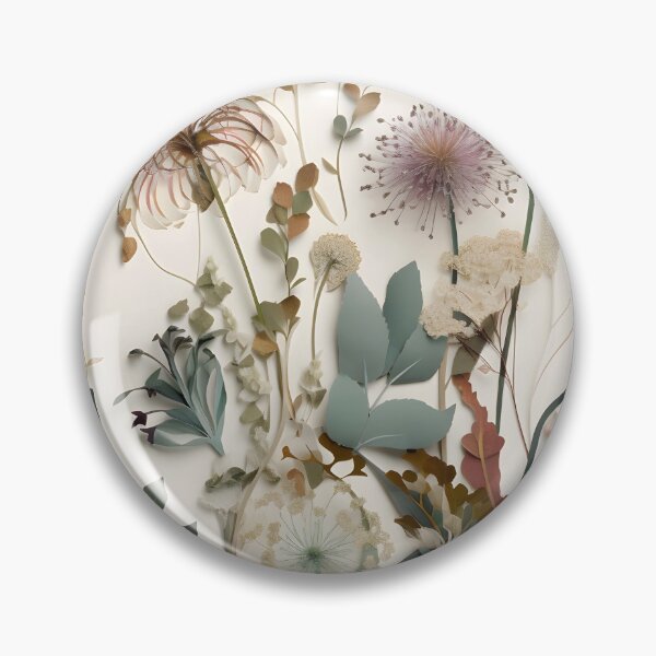 Item preview, Pressed Dried Floral Collage – Wildflowers, Dandelion Seed Ball Muted Blue Plants designed and sold by EmeraldeaArt.