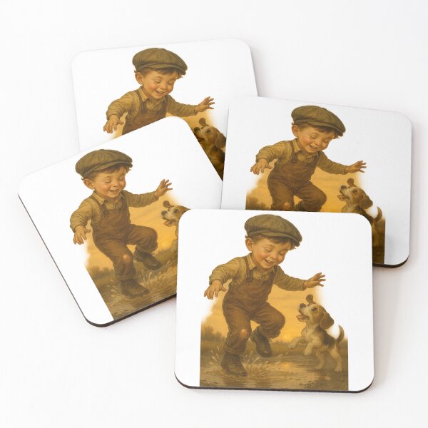 Item preview, Golden Splash – 1930s Boy and Dog at Sunset designed and sold by © Zenscape Studio 2025.