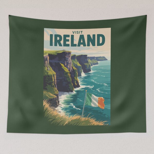 Item preview, Ireland Cliffs of Moher Illustration Travel Art Vintage designed and sold by KrisSidDesigns.