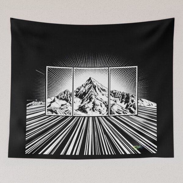 Item preview, Split Frame Mountain – Dynamic Comic Landscape - Pop Art Mountain Landscape Love  designed and sold by Benito Del Ray.