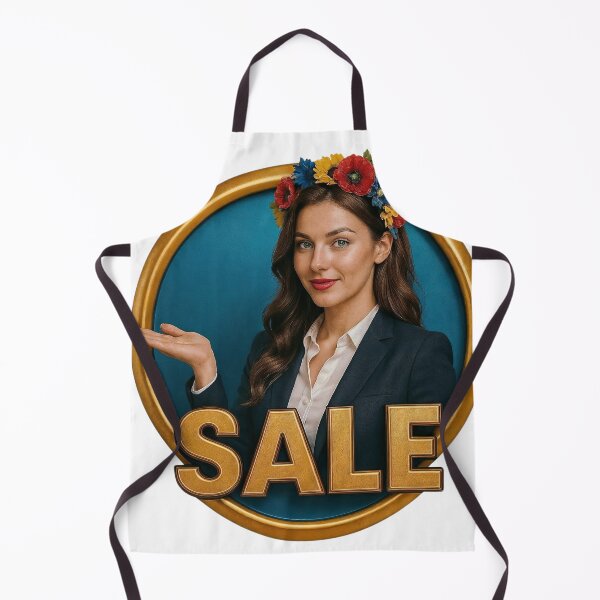 Item preview, Woman in Dark Blazer with Floral Crown and Sale Text on Teal Background designed and sold by Creative88Art.