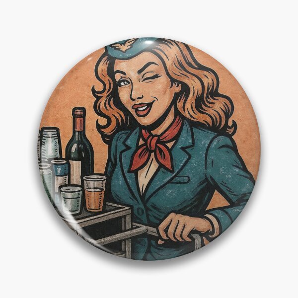 Item preview, Retro Inspired Illustration of a Flight Attendant with Beverage Cart designed and sold by Creative88Art.