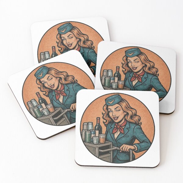 Item preview, Retro Inspired Illustration of a Flight Attendant with Beverage Cart designed and sold by Creative88Art.