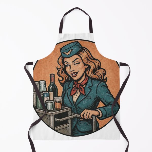 Item preview, Retro Inspired Illustration of a Flight Attendant with Beverage Cart designed and sold by Creative88Art.