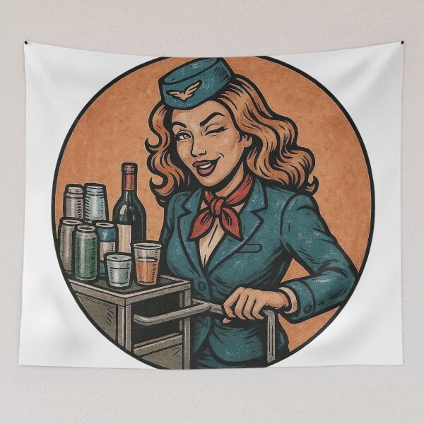 Item preview, Retro Inspired Illustration of a Flight Attendant with Beverage Cart designed and sold by Creative88Art.