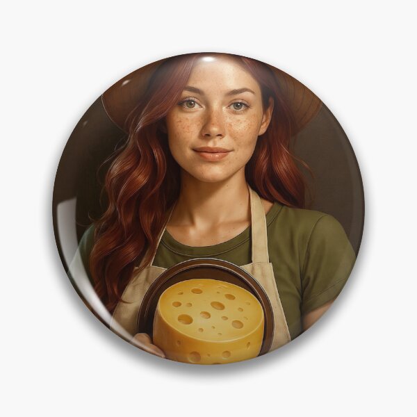 Item preview, Young Woman Holding Round Block of Yellow Cheese in Rustic Setting designed and sold by Creative88Art.