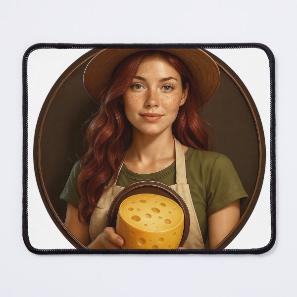 Item preview, Young Woman Holding Round Block of Yellow Cheese in Rustic Setting designed and sold by Creative88Art.