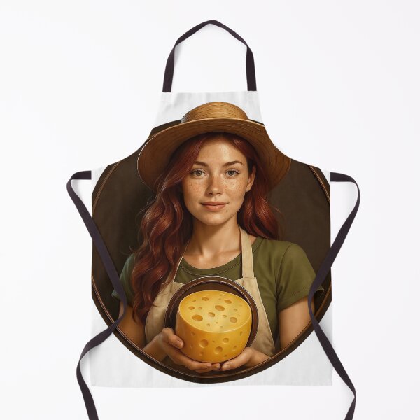 Item preview, Young Woman Holding Round Block of Yellow Cheese in Rustic Setting designed and sold by Creative88Art.