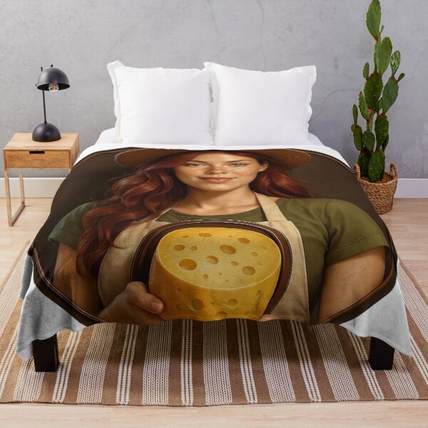 Item preview, Young Woman Holding Round Block of Yellow Cheese in Rustic Setting designed and sold by Creative88Art.