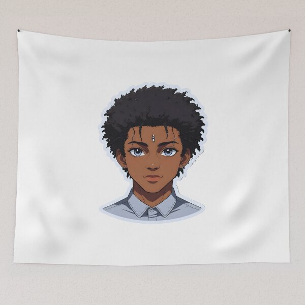 Item preview, Black Anime Boy – Curly Hair, Grey Eyes & Jewelry Illustration designed and sold by OsasChild.
