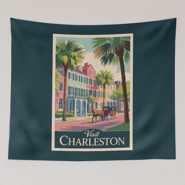 Item preview, Charleston South Carolina Illustration Travel Art Vintage designed and sold by KrisSidDesigns.