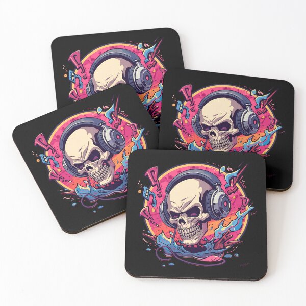 Item preview, Bass Drop skull wearing huge headphones 1 designed and sold by Neon G.