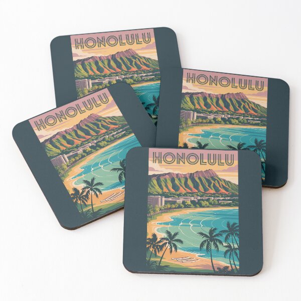 Artikelvorschau, Honolulu Hawaii Illustration Reisekunst Vintage entworfen und verkauft von KrisSidDesigns.