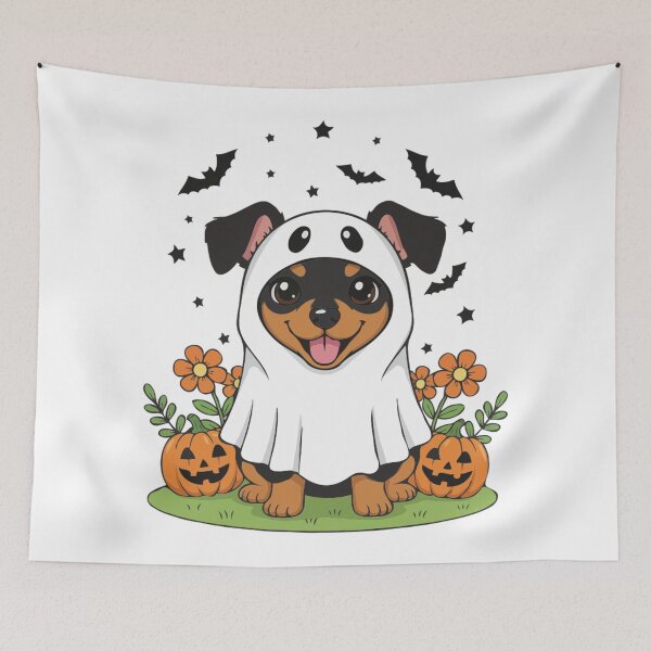 Aperçu de l'œuvre Costume de chiot fantôme MinPin pour Halloween créée et vendue par The Real Life Symphony.