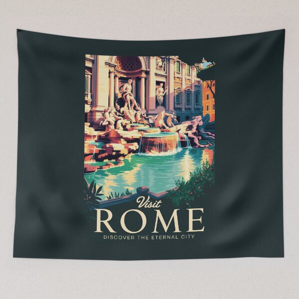 Item preview, Rome Italy Trevi Fountain Illustration Travel Art Vintage designed and sold by KrisSidDesigns.