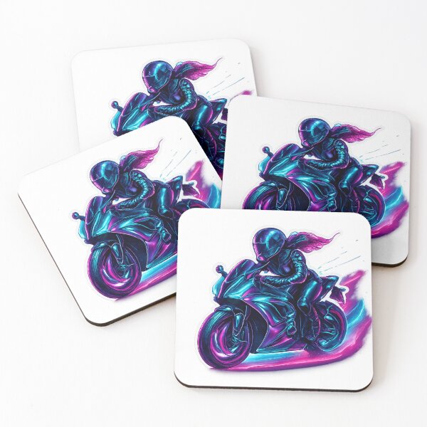 Item preview, Neon Illustration of Motorcyclist on Sports Bike with Light Streaks designed and sold by Creative88Art.