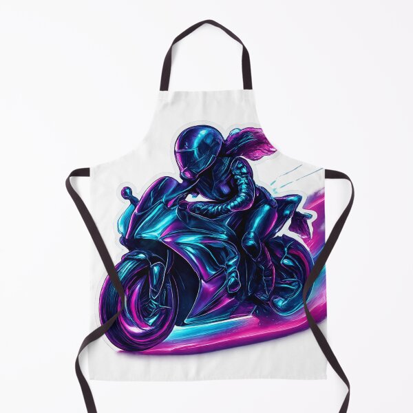 Artikelvorschau, Neon-Illustration eines Motorradfahrers auf einem Sportmotorrad mit hellen Streifen entworfen und verkauft von Creative88Art.