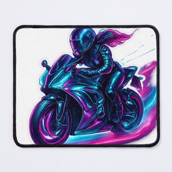 Item preview, Neon Illustration of Motorcyclist on Sports Bike with Light Streaks designed and sold by Creative88Art.