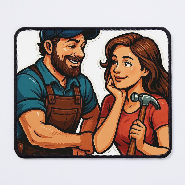 Item preview, Cartoon Illustration of Two Characters in a Collaborative Scene designed and sold by Creative88Art.