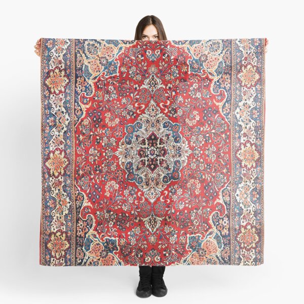 Aperçu de l'œuvre Impression de tapis persan Sarouk bleu rouge créée et vendue par Vicky Brago-Mitchell®.