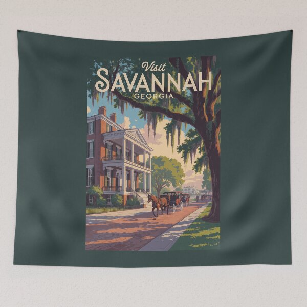 Item preview, Savannah Georgia Horse Carriage Illustration Travel Art Vintage designed and sold by KrisSidDesigns.