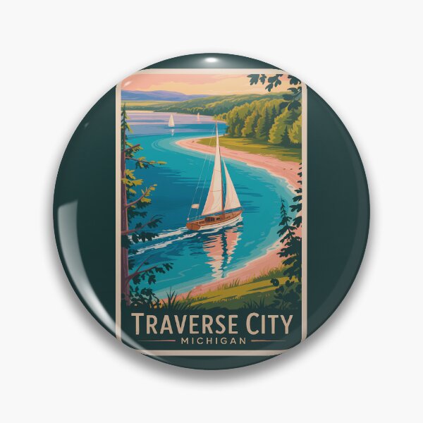 Item preview, Traverse City Michigan Illustration Travel Art Vintage designed and sold by KrisSidDesigns.