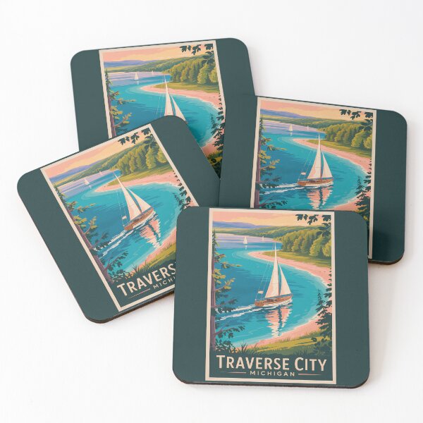 Item preview, Traverse City Michigan Illustration Travel Art Vintage designed and sold by KrisSidDesigns.