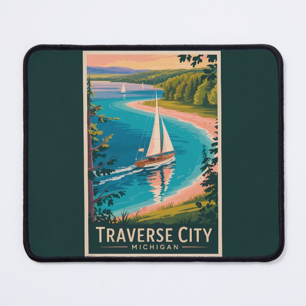 Item preview, Traverse City Michigan Illustration Travel Art Vintage designed and sold by KrisSidDesigns.